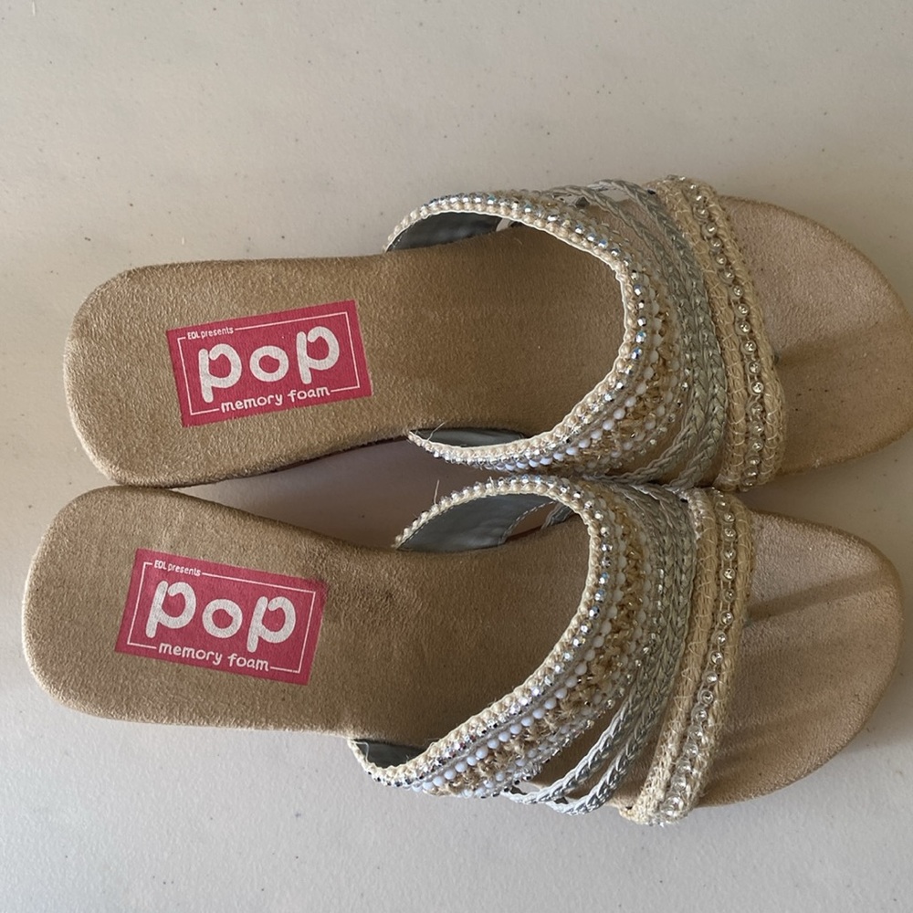 EOL Pop Memory Foam Natural Slide Sandals - Picture 2 of 9